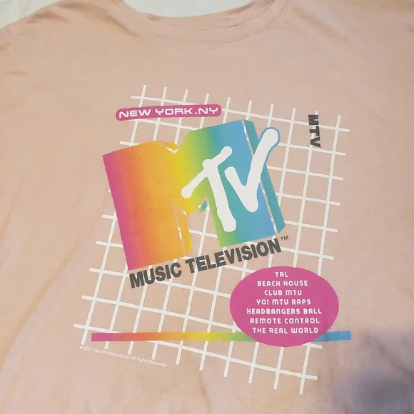MTV Old Navy Juinors Graphic Tee Crop Top Light Pink Large - Picture 4 of 7